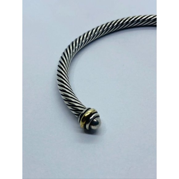 David Yurman Sterling Silver 18K 750 Gold 4mm Dome Bracelet - Picture 4 of 8